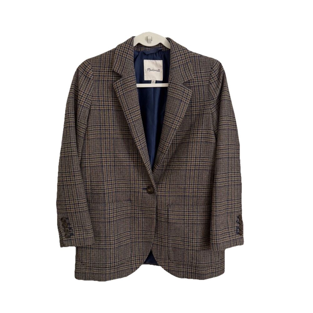 Madewell Larsen Blazer Plaid Petite XS Wool Single-Button Jacket Office Academic